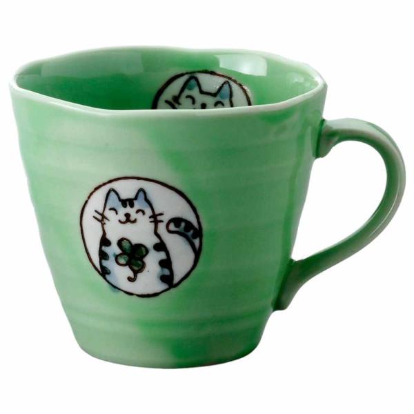 ネコ ネコグッズ マグカップ 健康運/ 風水猫マグ（緑） /自分用 プレゼント用 猫好きさんへ