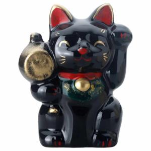 ネコ 手描き 陶器 置物 縁起物 ほんわか/ 優しい招き猫 ハチワレ /自分