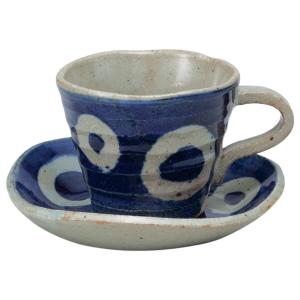 呉須丸紋土物コーヒーカップ＆ソーサー