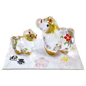 干支 午 ガラス 置物 馬 うま 2026年/ 午 金彩親子飾り（中/小） /粗品 販促 景品 縁起 町内会 敬老会 神社 寺社 年末 年始 家庭用 業務用