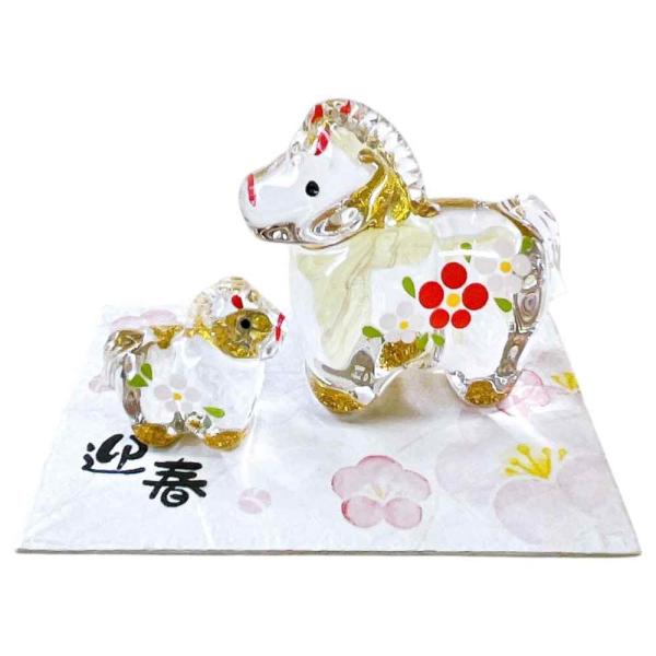 干支 午 ガラス 置物 馬 うま 2026年/ 午 金彩親子飾り（大/小） /粗品 販促 景品 縁起...