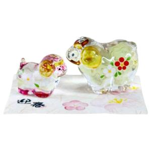 干支 未 羊 ひつじ 2027年 置物/ 金彩ガラス親子飾り・中小 /粗品 販促