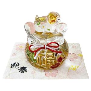 干支 未 羊 ひつじ 2027年 置物/ 金彩紅白ガラス飾り /粗品 販促 景品