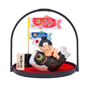 五月人形 コンパクト 陶器 小さい 鯉のぼり/ 錦彩鯉のぼり桃太郎（丸手籠付)
