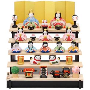 雛人形 コンパクト 陶器 小さい 可愛い ひな人形/ 錦彩花かざり雛(七