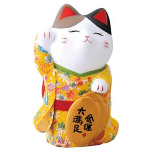 開運 招福 縁起物 おもてなし 商売繁盛 家庭円満/ 着物小判招き猫（金