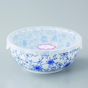 レンジパック 食器 蓋付き フタ付き 中 鉢 ボウル/ ノンラップ中鉢 芽吹唐草（青） /保存 鉢 うつわ 漬物 作り置き 常備菜 日本製 和食器 おしゃれ｜duralex