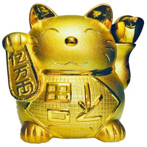 金の招き猫 置物 招き猫 置物 金色 ゴールド 縁起物 豪華/ ソーラーで動く招き猫（黄色