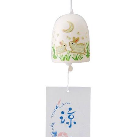 暗闇で光る！風鈴 陶器/ 夜光丸風鈴（大）うさぎ /夏のインテリア 涼風 クールビズ ポイント消化