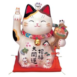 招き猫　特大　置物　貯金箱　レトロ　縁起物　福　開運　高さ約33cm 招き猫 置物 大きい 貯金箱 陶器 (彩絵招福大開運招き猫 特大 9号