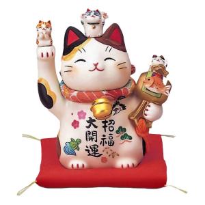 招き猫 置物 商売繁盛 招き猫の置物 (彩絵七福神招き猫(8.5号)両手招き