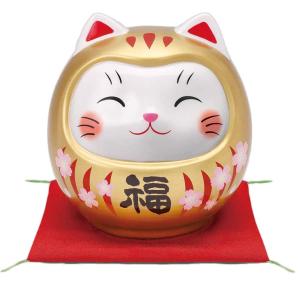 招き猫 置物 彩絵開運猫だるま(桜金福・中)(貯金箱)｜duralex