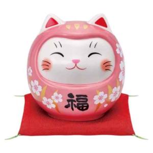 ダルマ 置物 インテリア ネコ 可愛い/ 彩絵開運猫だるま（桜桃福・大 