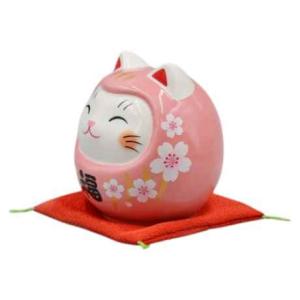 ダルマ 置物 インテリア ネコ 可愛い/ 彩絵...の詳細画像1
