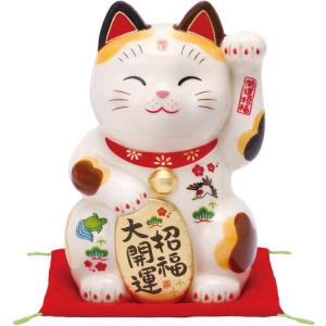 招き猫 置物 開運 縁起物 金運 貯金箱)常滑焼 招き猫（黒10号 左手