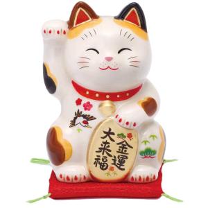 陶彩万福唐草招き猫（右手上げ・大） : 美濃のちゃわん屋さん 古林恩羅