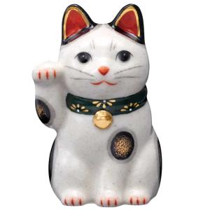 置物 インテリア ネコ 招き猫/ 陶彩菊花招き猫(右手上げ・赤・小