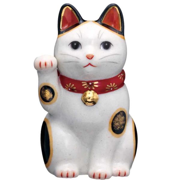 置物 インテリア ネコ 招き猫/ 陶彩菊花招き猫(右手上げ・赤・大) /開運 招福 縁起物 雑貨 リ...