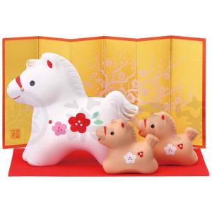 干支 置物 卯 うさぎ ウサギ 兔/ 錦彩招福卯（紅梅・子うさぎ付）