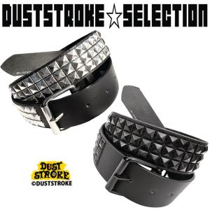 DUSTSTROKE (ダストストローク) 3連 スタッズ ベルト 鋲 PU レザー ピラミッド メンズ ブラック シルバー  黒 銀