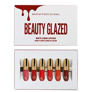 Beauty Glazed 6pcsマットベルベットリキッドリップスティックマットロングラスティングリキッドリップグロス防水保湿ナチュラルリップグロス｜dw-bestselectshop