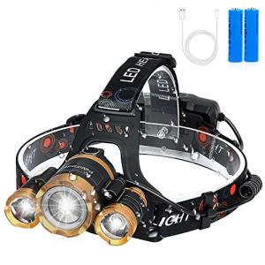 ヘッドライト usb 充電式 防水 LEDヘッドライト 12000ルーメン センサー 最強ルーメン 90°調整可能 2つの18650バッテリー付きセン