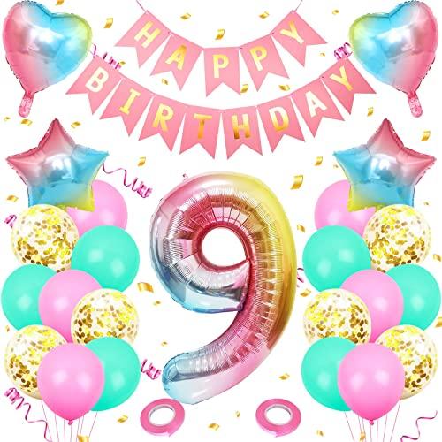 数字 バルーン 9 誕生日 誕生日飾り9歳の女の子、巨大アルミ箔風船9気球、ピンク、飾り9誕生日の女...