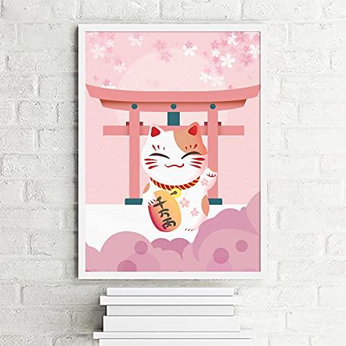 JISHSHAY 5d ダイヤモンドアート 招き猫 桜 ダイヤモンドペインティング モザイクアート ...