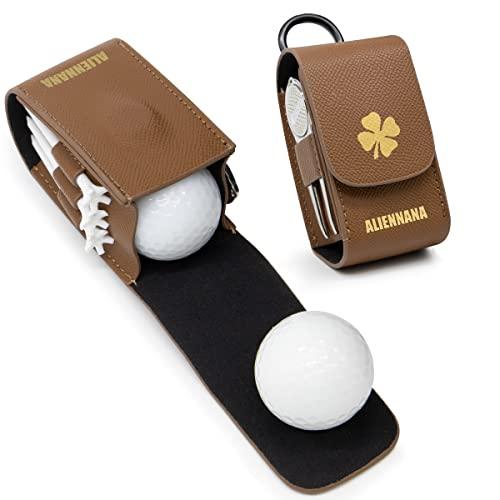 ゴルフバッグゴルフ ポーチ 高級レザー製 軽量 ゴルフボールホルダー グリーンフォーク収納可能 四つ...