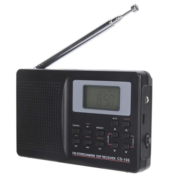 CS-106ミニラジオイヤインヘッドホン付きストラップ FM/AM/SW/MW/LW柔軟性ラジオ受信...