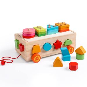 Mamimami Home 立体パズル 型はめ スタッキング 形合わせ はめ込み 玩具 モンテソッリー 棒通し 積み木 木製の車おもちゃ 子供 1歳