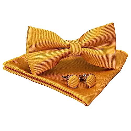 [JEMYGINS] 無地蝶ネクタイとポケットチーフ カフスボタン付き メンズ 黄色2