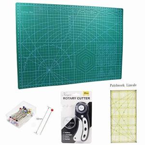 keayoo カッターマット 両面A3 300×450mm ロータリーカッター付き 回転刃 ルーラー 洋裁用ピン 4点セット パッチワーク定規 など洋