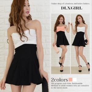 バイカラー ・ 前面 クロスデザイン ・ フレア ・ ミニワンピース　ワンピース キャバ ドレス キャバドレス春先行セクシー女子会パーティー デー /メール便無料