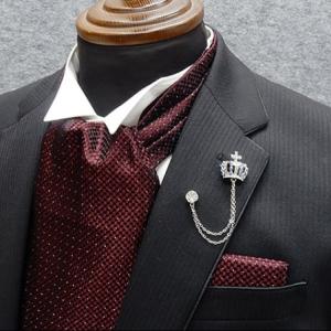 礼装アスコットタイ メンズ　チーフ付 ◇ワイン（銀ラメ入）◇シルク100％　日本製