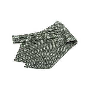 アスコットタイ　シルク100％　深緑　丸小紋柄プリント　カジュアル系　可　ACT113