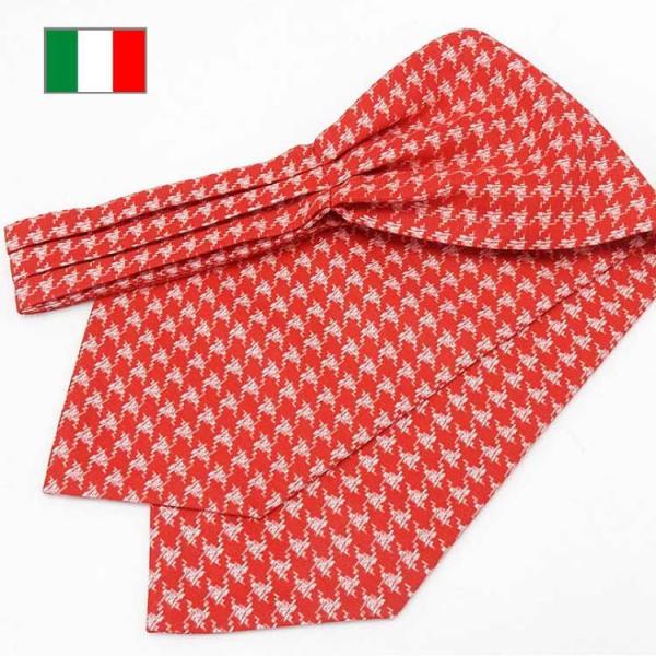 アスコットタイ メンズ　イタリー生地使用　赤×白　千鳥格子/プリント　カジュアル系　メンズスカーフ　...