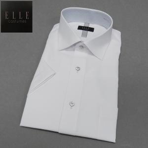 [ELLE costumes] 半袖ドレスシャツ　ワイドカラー　白地/ドビーストライプ　形態安定　ワイシャツ　EL601-201｜dxksm466