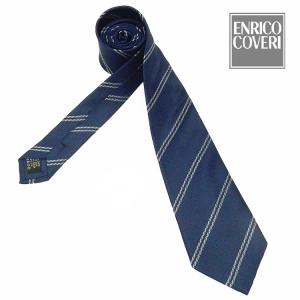 ENRICO COVERI　イタリア製ネクタイ　紺×シルバー　ストライプ　シルク100％　メール便可　エンリココベリ　ENC26｜dxksm466