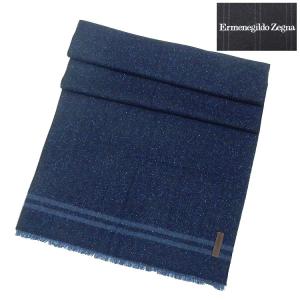 Ermenegildo Zegna　イタリア製マフラー　ネイビー系　ヘリンボーン柄　ウール混　ゼニア　EZ-MFH03｜dxksm466