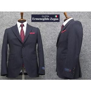 【ほぼ新品】極上の一品　ゼニア×ミツミネ　ネイビー　ストライプ　XL　ストライプ ZEGNA（ゼニア） 春夏物 紺ストライプ [Ermenegildo Zegna] TROPICAL