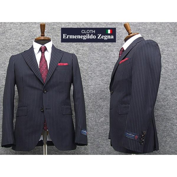 春夏物　濃紺縞　[Ermenegildo Zegna] ゼニア COOL EFFECT使用 ネイビー...