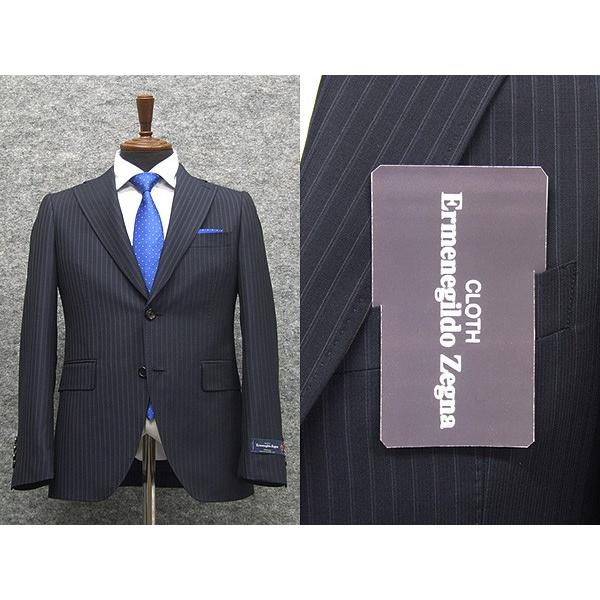 春夏物　紺ストライプ　[Ermenegildo Zegna] ゼニア TROPICAL使用 ネイビー...