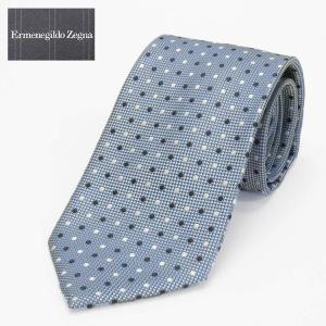 Ermenegildo Zegna　イタリア製ネクタイ　グレイッシュブルー　ドット　シルク100％　ゼニア　EZN04｜dxksm466