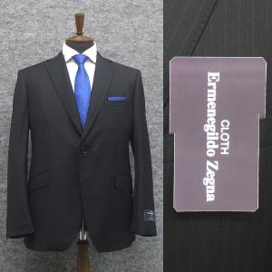 秋冬物　[Ermenegildo Zegna]ゼニア生地　TRAVELLER使用　スタイリッシュ2釦スーツ　[AB体][BB体]　黒/ストライプ　ロゴ入り裏地　EZS05｜dxksm466