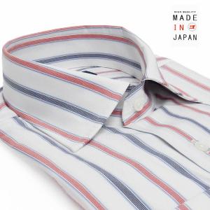[FATTURA]　長袖ワイシャツ　白地/ストライプ　ワイドカラー　綿100％　日本製　メンズドレスシャツ　FT33-420203｜dxksm466