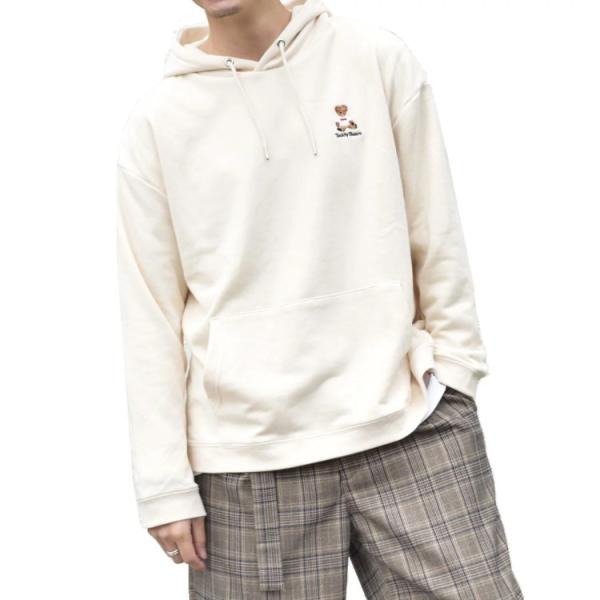 テディベア　パーカー　アイボリー　長袖　ワンポイント　裏毛　ビッグシルエット　カジュアル　トップス　...