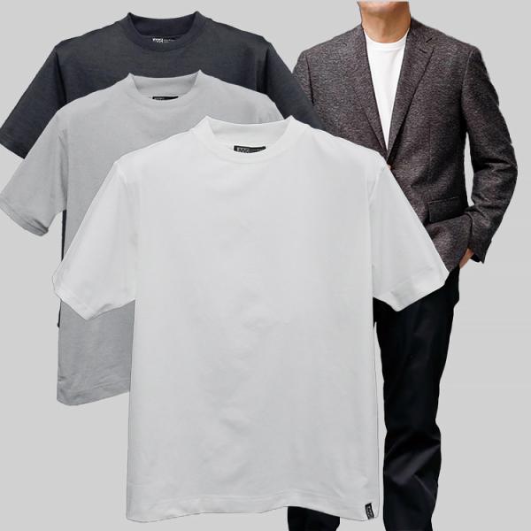 Tシャツ　メンズ　半袖　オフホワイト　後衿高　丸首　ジャケットインナーTシャツ　トップス メール便送...