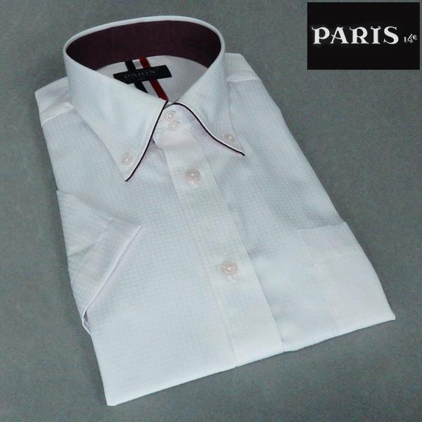 半袖 ワイシャツ　ライトピンク　ドビーチェック　ドゥエ　ボタンダウン　PARIS-16e　形態安定　...