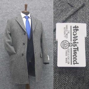 英国生地　[Harris Tweed]ハリスツイード　チェスターコート　薄グレー系ヘリンボーン　シングル3釦　秋冬物　HTC-C15｜dxksm466